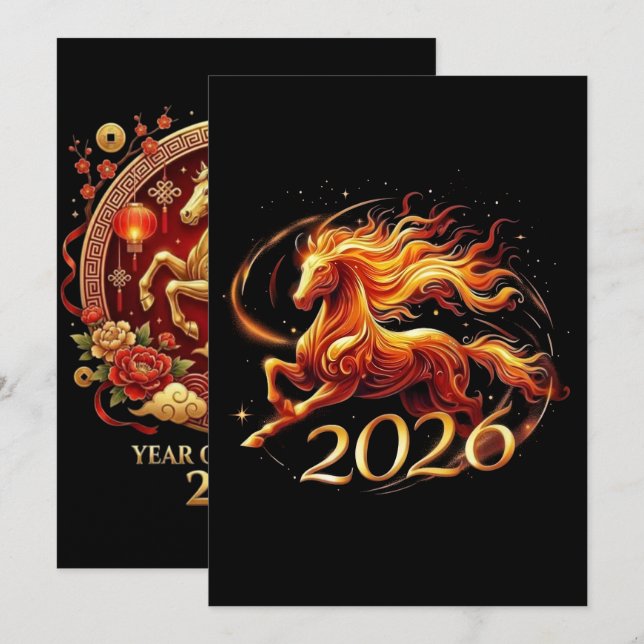 Cartes Pour Fêtes Annuelles Chinese Year of Horse 2026 Celebrations (Devant / Derrière)