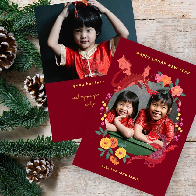 Cartes Pour Fêtes Annuelles Chinois Lunar nouvelle année du dragon photo (Chinese Lunar new year of the dragon photo Holiday Card)