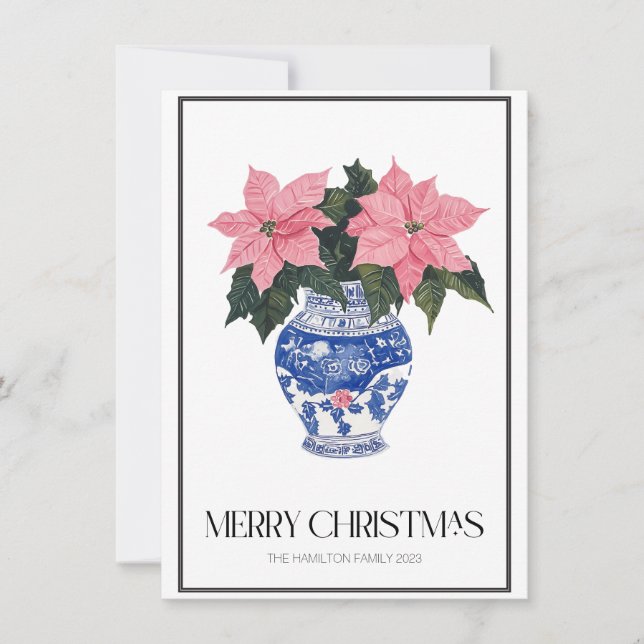 Cartes Pour Fêtes Annuelles Chinoiserie Christmas Poinsettia Preppy Photo (Devant)