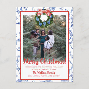 Cartes Pour Fêtes Annuelles Chinoiserie Wreath, Bleu & Blanc Grandmillenium