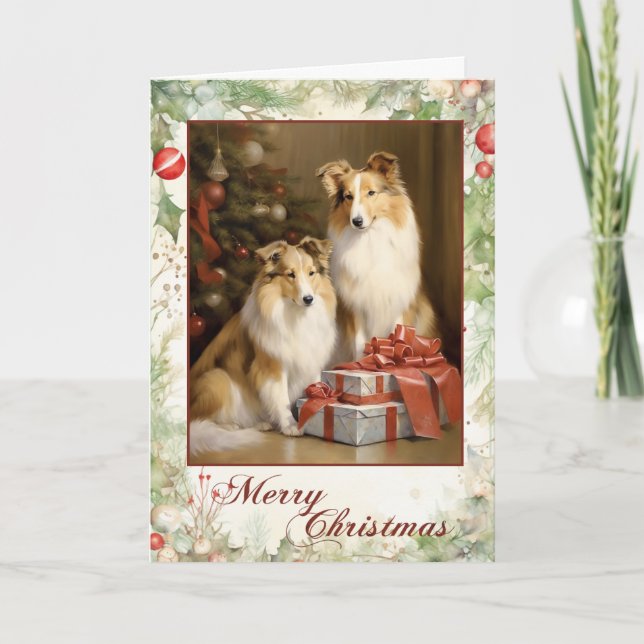 Cartes Pour Fêtes Annuelles Chiot Collie Victorien de Noël (Devant)