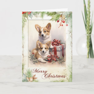 Cartes Pour Fêtes Annuelles Chiot Corgi de Noël Victorien