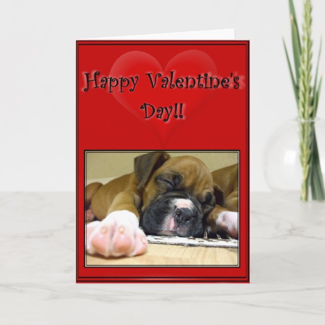 Cartes Pour Fêtes Annuelles Chiot de boxeur de heureuse Sainte-Valentin (Devant)