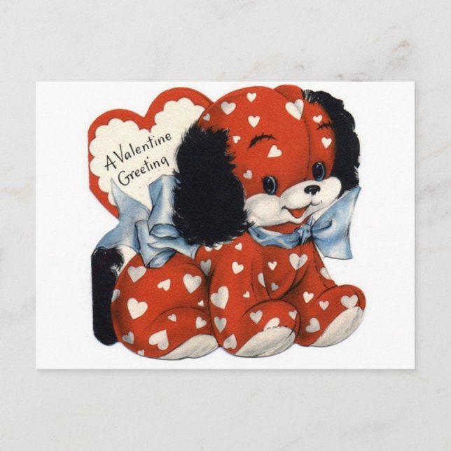 Cartes Pour Fêtes Annuelles Chiot de la journée des Valentines rétro (Devant)