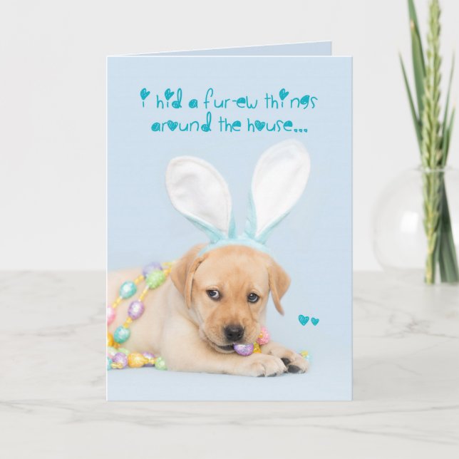 Cartes Pour Fêtes Annuelles Chiot de laboratoire jaune Caché quelques choses.. (Devant)