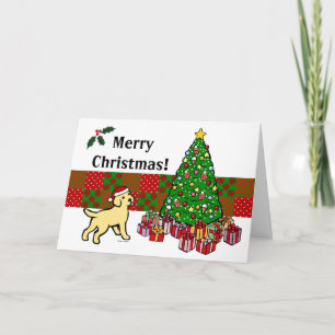 Cartes Pour Fêtes Annuelles Chiot de laboratoire jaune et arbre de Noël