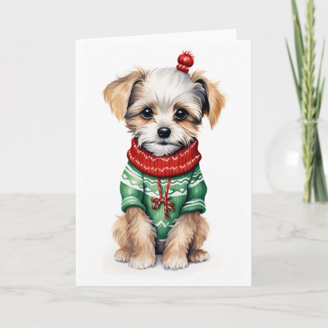 Cartes Pour Fêtes Annuelles Chiot de Noël, Chiot de Noël BLANC (Devant)