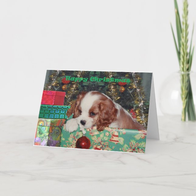 Cartes Pour Fêtes Annuelles Chiot de Noël de Blenheim (Devant)