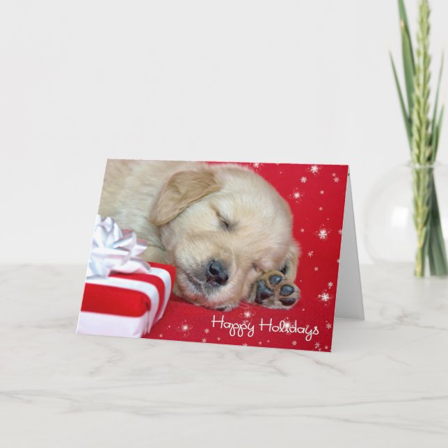 Cartes Pour Fêtes Annuelles Chiot de Noël Golden Retriever (Devant)