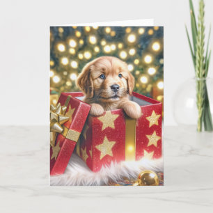 Cartes Pour Fêtes Annuelles Chiot d'or rétriever dans la boîte de Noël