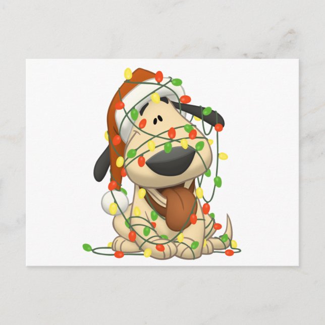 Cartes Pour Fêtes Annuelles Chiot drôle de lumières de Noël (Devant)