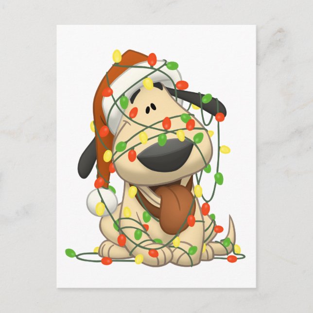 Cartes Pour Fêtes Annuelles Chiot drôle de lumières de Noël (Devant)