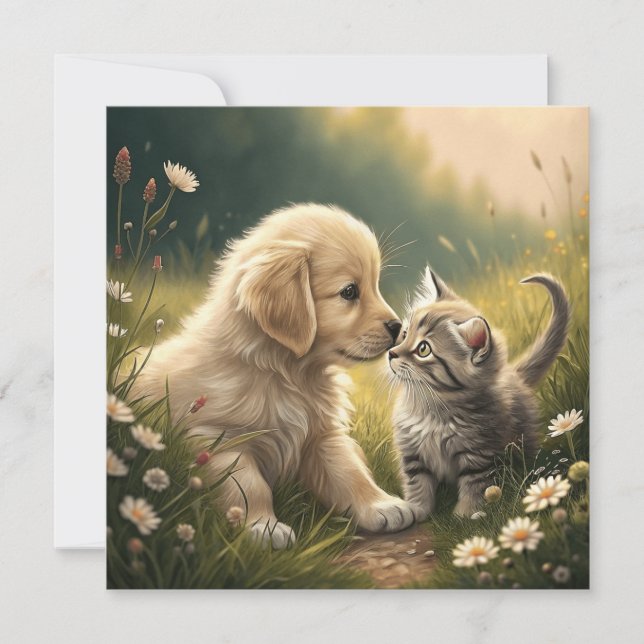 Cartes Pour Fêtes Annuelles Chiot Et Kitten (Devant)