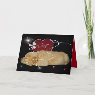 Cartes Pour Fêtes Annuelles Chiot Golden Retriever avec coeur valentin