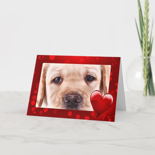 Cartes Pour Fêtes Annuelles Chiot jaune Valentine du Labrador (Devant)