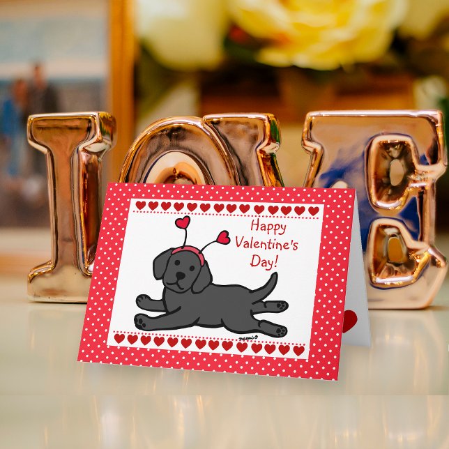 Cartes Pour Fêtes Annuelles Chiot noir du Labrador Innocent Valentine (Innocent Black Labrador Puppy Valentine's Day Card for Labrador Owners!!  Cute Cartoon Design.)