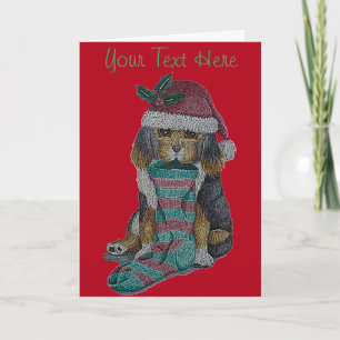 Cartes Pour Fêtes Annuelles chiot noir et brun mignon avec bas de noël