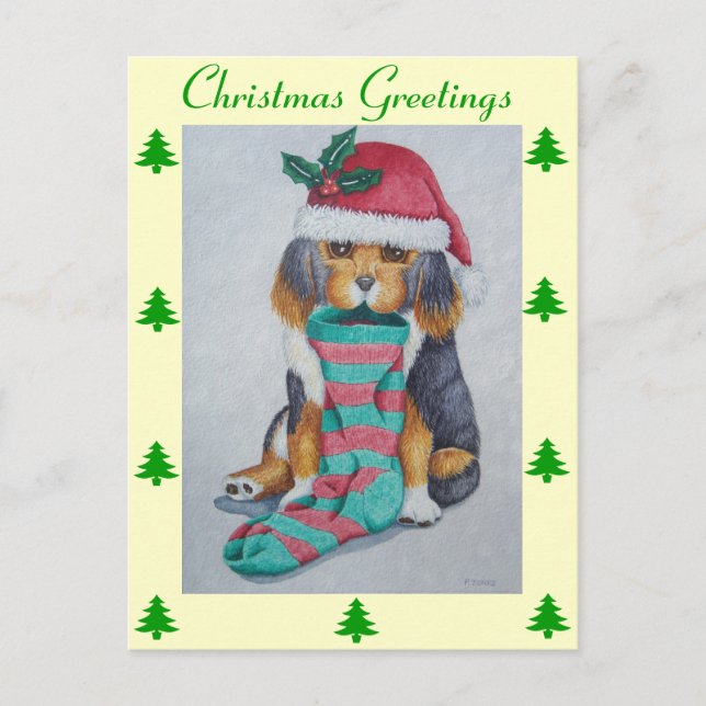 Cartes Pour Fêtes Annuelles chiot noir et brun mignon vêtu pour noël (Devant)