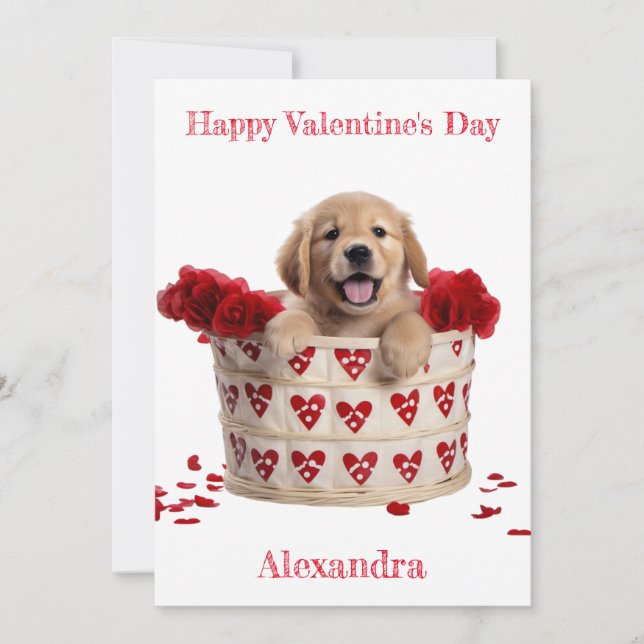 Cartes Pour Fêtes Annuelles Chiot Valentine Golden Retriever personnalisé (Devant)