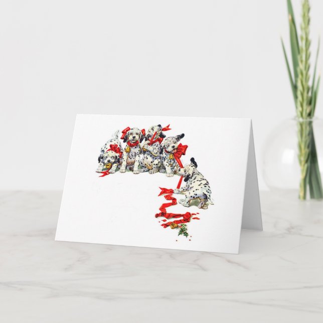 Cartes Pour Fêtes Annuelles Chiots de Dalmate de vacances (Devant)