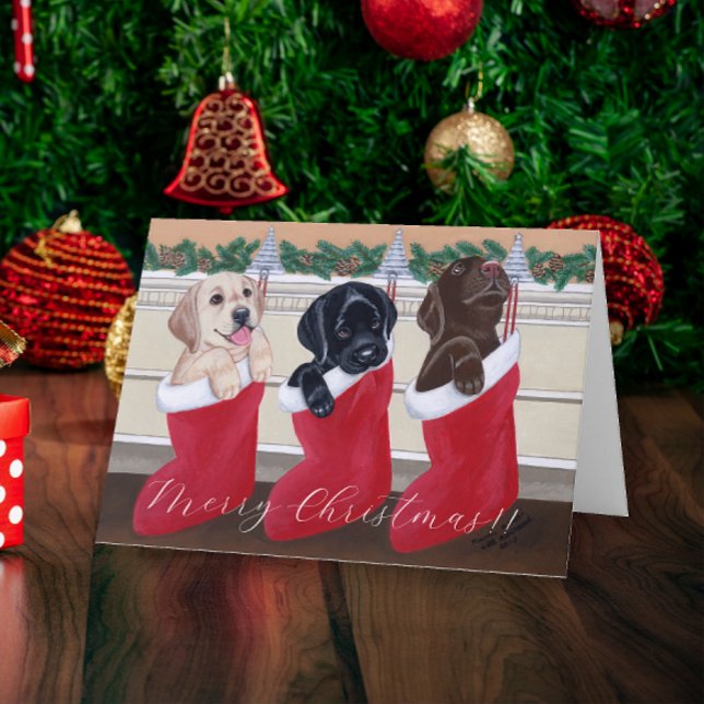 Cartes Pour Fêtes Annuelles Chiots de Noël Labrador (Christmas Labrador Puppies Design Christmas Cards for Labrador Owners.  Adorable Lab Puppies.)