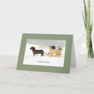 Cartes Pour Fêtes Annuelles Chiots et chatons vintages Dachshund