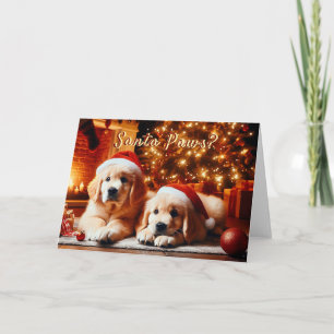 Cartes Pour Fêtes Annuelles Chiots Golden Retriever Hear Père Noël Card