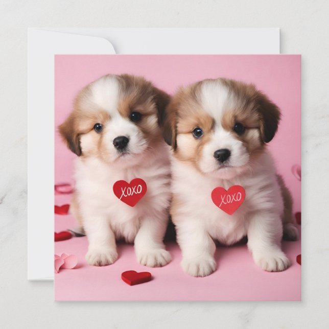 Cartes Pour Fêtes Annuelles Chiots Heureuses Saintes-Valentin mignons (Devant)