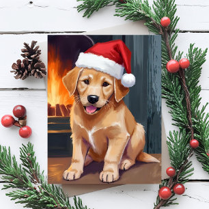 Cartes Pour Fêtes Annuelles Chiots joyeux   Chien au chapeau de Père Noël Noël