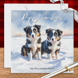 Cartes Pour Fêtes Annuelles Chiots Mignons de Border Collie Dans la Neige Noël