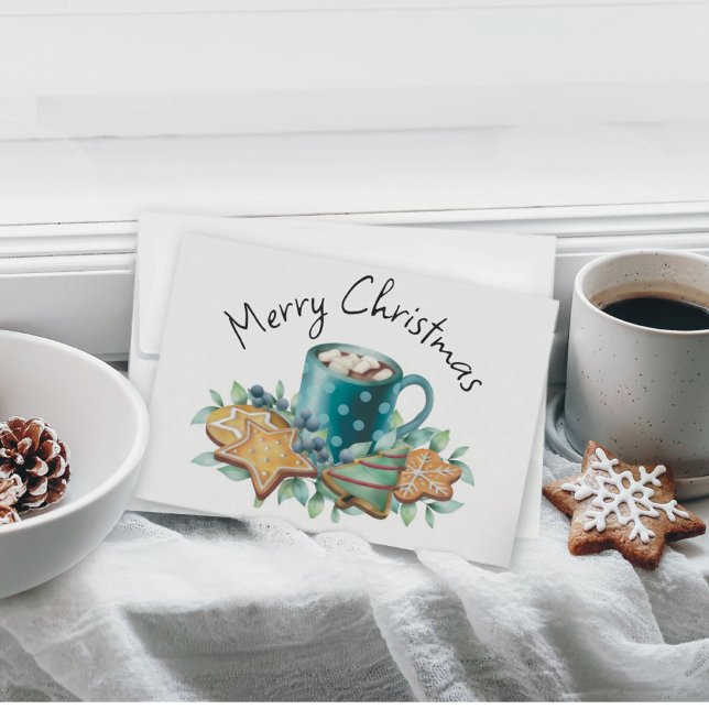 Cartes Pour Fêtes Annuelles Chocolat chaud avec cookies et Appartement de verd (Créateur téléchargé)