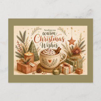 Cartes Pour Fêtes Annuelles Chocolat Chaud de Noël Botanique Vert Cosy