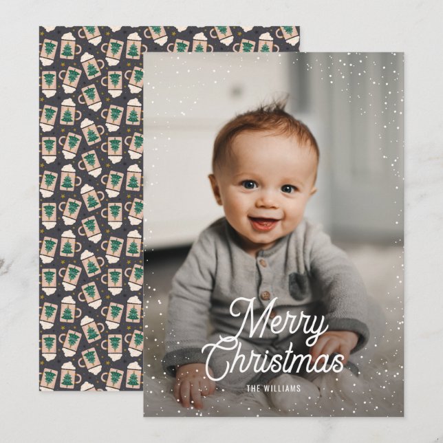 Cartes Pour Fêtes Annuelles Chocolat chaud neige photo Noël (Devant / Derrière)