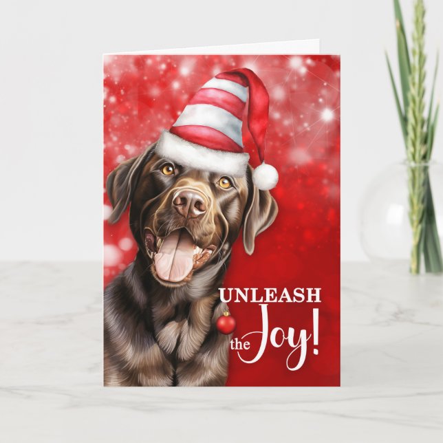 Cartes Pour Fêtes Annuelles Chocolat Lab Chien déchaîner la joie Noël (Devant)