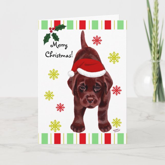 Cartes Pour Fêtes Annuelles Chocolat Labrador Chiot et Santa Hat Noël (Devant)