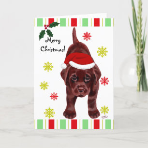 Cartes Pour Fêtes Annuelles Chocolat Labrador Chiot et Santa Hat Noël