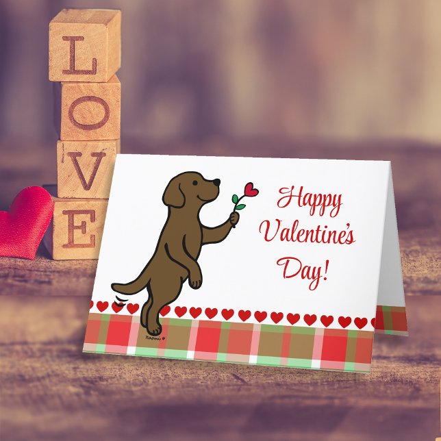 Cartes Pour Fêtes Annuelles Chocolat Labrador Tiny Heart Flower Valentine (Chocolate Labrador Tiny Heart Flower Valentine's Day Cards for Labrador Owners.  Sweet cartoon art.)