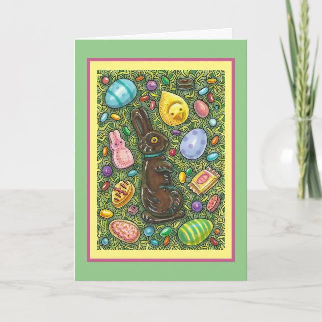 CARTES POUR FÊTES ANNUELLES CHOCOLAT PÂQUES BUNNY, POULET, OEUFS, JELLY BEANS (Devant)