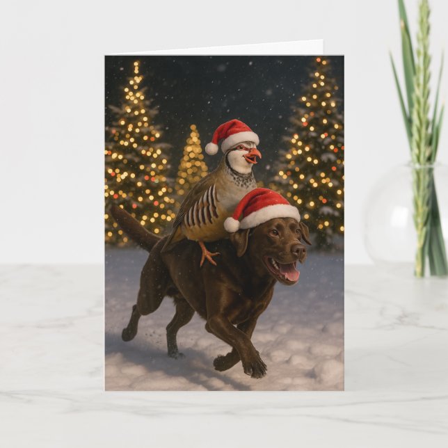 Cartes Pour Fêtes Annuelles Chocolate  Labrador and Partridge Christmas card (Devant)