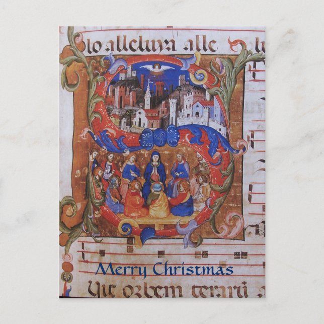 CARTES POUR FÊTES ANNUELLES CHORAL MUSIQUE NOËL PARCHEMENT AVEC DES SAINTS (Devant)