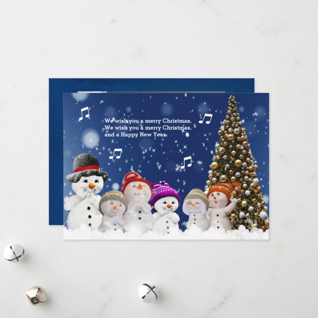 Cartes Pour Fêtes Annuelles Chorus of Snowmen sing greetings - Personalize (Devant/Arrière en situation)