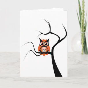 Cartes Pour Fêtes Annuelles Chouette à crâne orange dans l'arbre