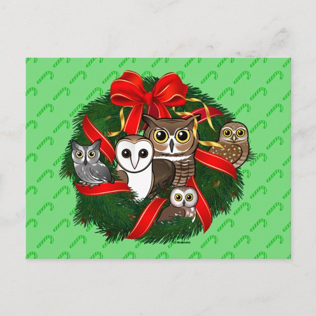 Cartes Pour Fêtes Annuelles Chouette Birdorable Couronne de Noël (Devant)