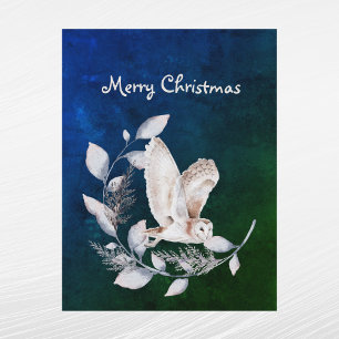 Cartes Pour Fêtes Annuelles Chouette bleue de Noël quittant une branche aquare