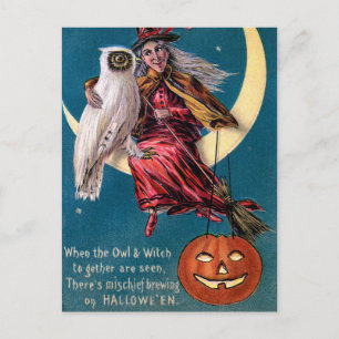Cartes Pour Fêtes Annuelles Chouette citrouille sorcière vintage Halloween car