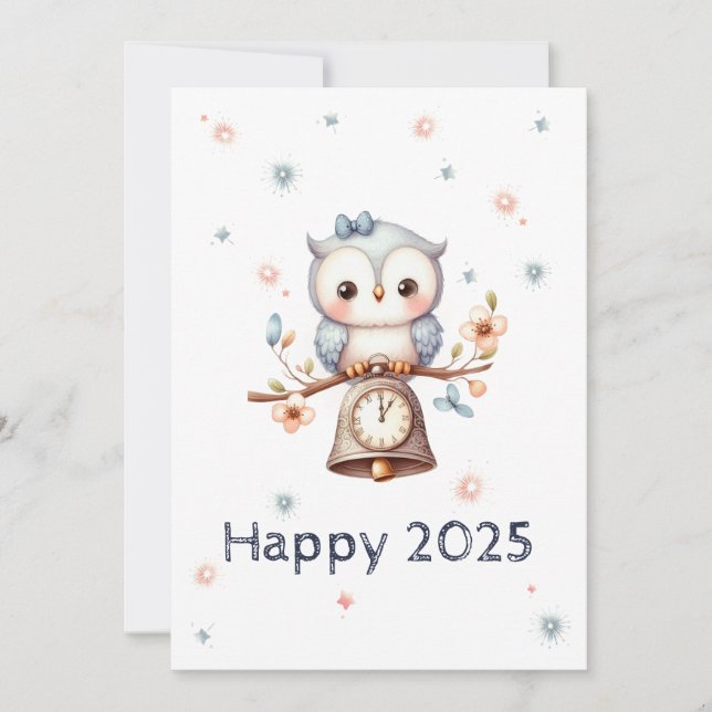 Cartes Pour Fêtes Annuelles Chouette de bébé annonçant la nouvelle année (Devant)