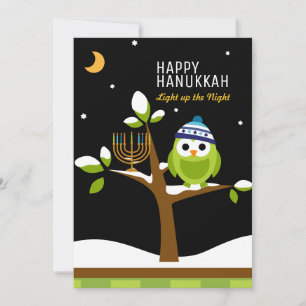 Cartes Pour Fêtes Annuelles Chouette de l'Hanoukka et arbre de neige Menorah
