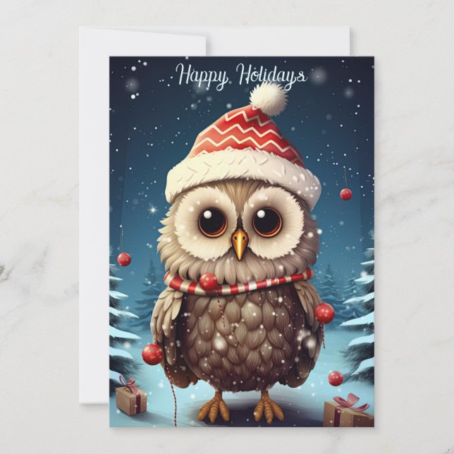 Cartes Pour Fêtes Annuelles Chouette de Noël (Devant)