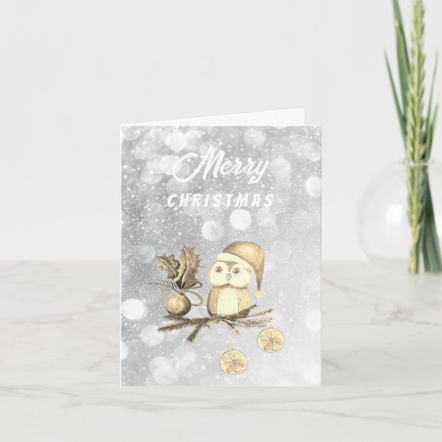 Cartes Pour Fêtes Annuelles Chouette De Noël Avec Branches Et Boules (Devant)