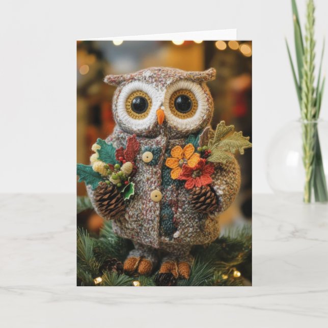Cartes Pour Fêtes Annuelles Chouette de Noël Crochetée mignonne (Devant)